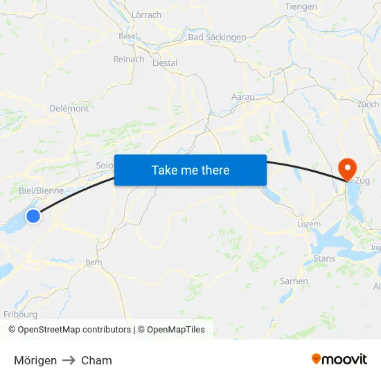Mörigen to Cham map