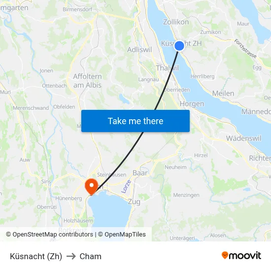 Küsnacht (Zh) to Cham map