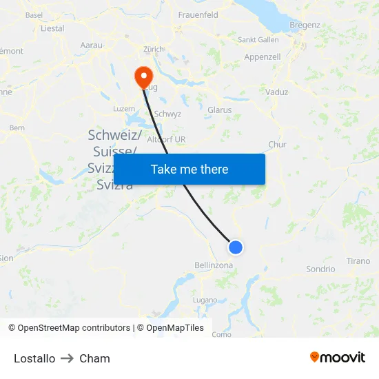 Lostallo to Cham map