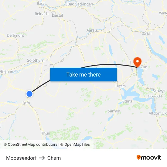 Moosseedorf to Cham map