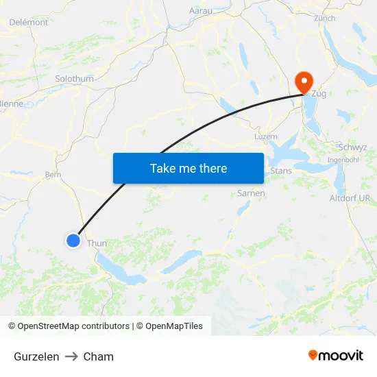 Gurzelen to Cham map