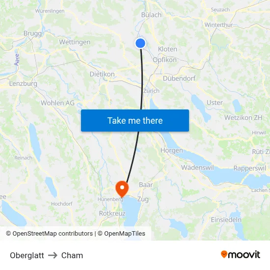 Oberglatt to Cham map