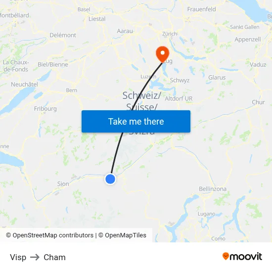 Visp to Cham map