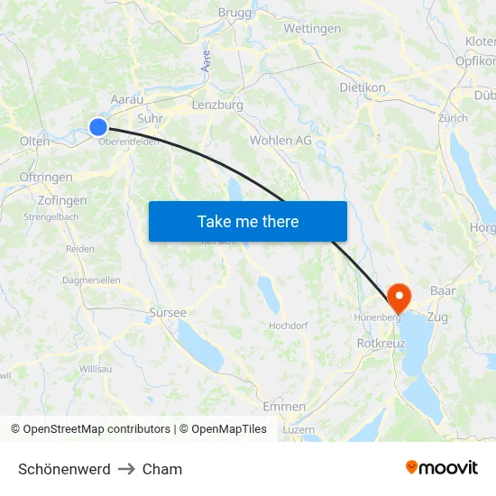 Schönenwerd to Cham map