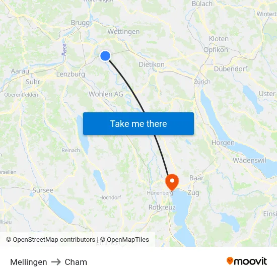 Mellingen to Cham map