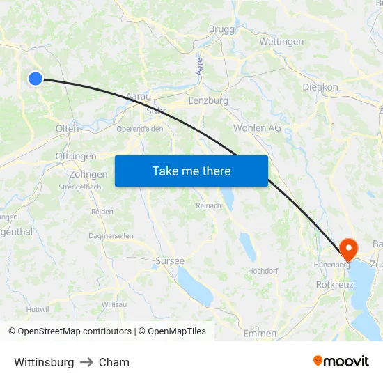 Wittinsburg to Cham map