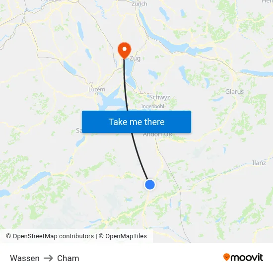 Wassen to Cham map
