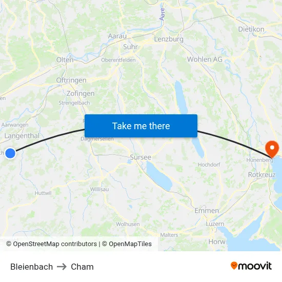 Bleienbach to Cham map