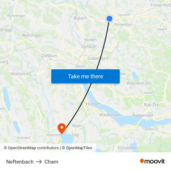 Neftenbach to Cham map
