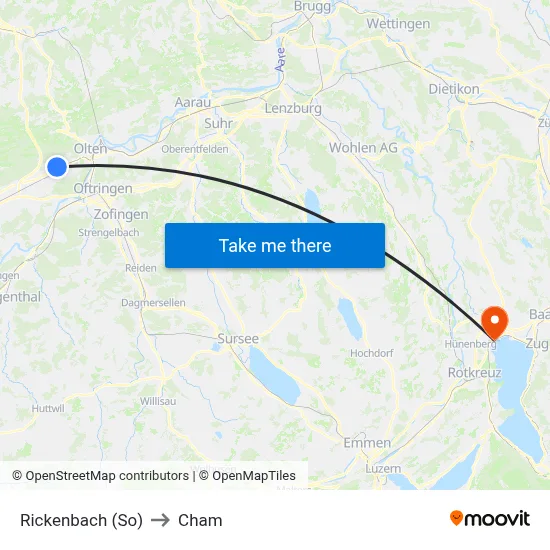 Rickenbach (So) to Cham map