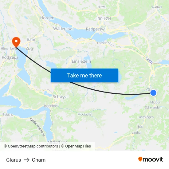 Glarus to Cham map