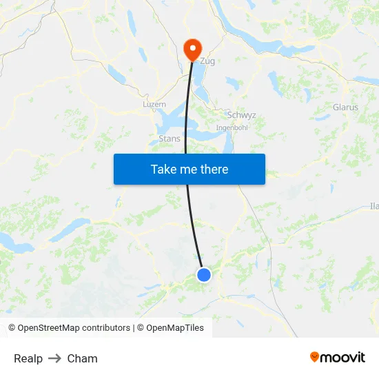 Realp to Cham map
