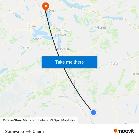 Serravalle to Cham map