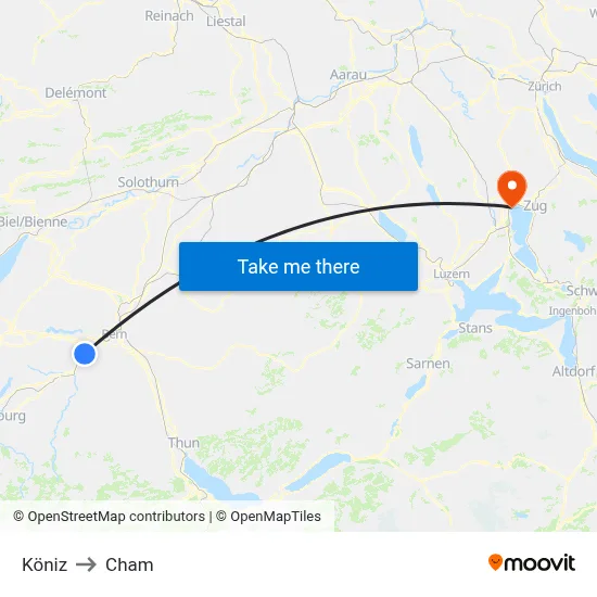 Köniz to Cham map