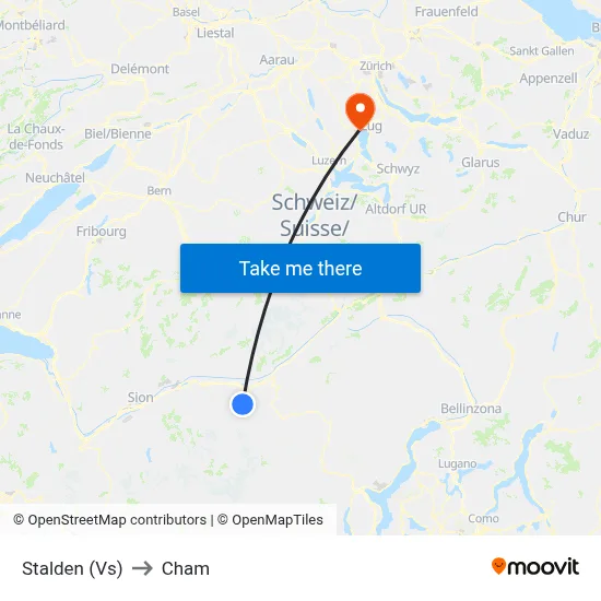 Stalden (Vs) to Cham map