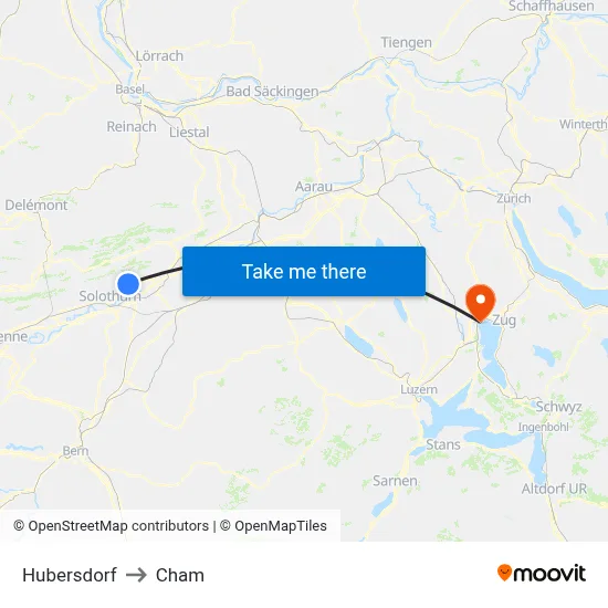 Hubersdorf to Cham map