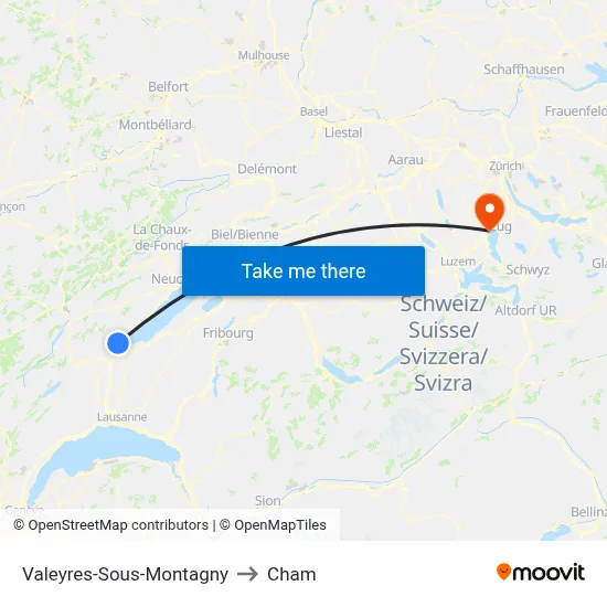 Valeyres-Sous-Montagny to Cham map