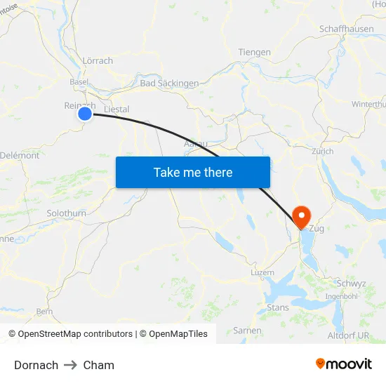 Dornach to Cham map