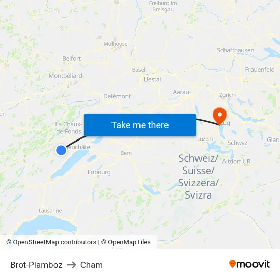 Brot-Plamboz to Cham map