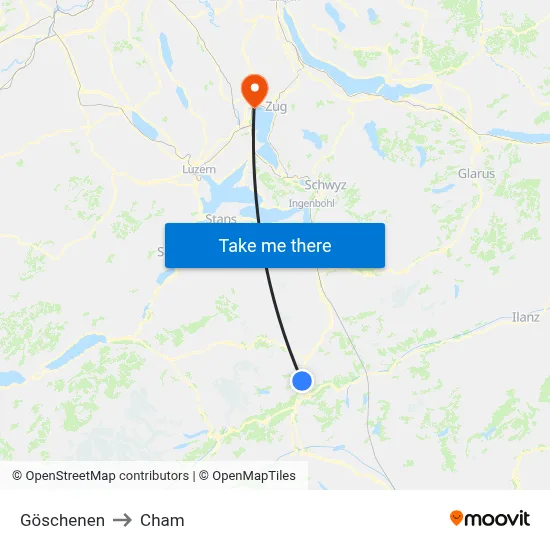 Göschenen to Cham map