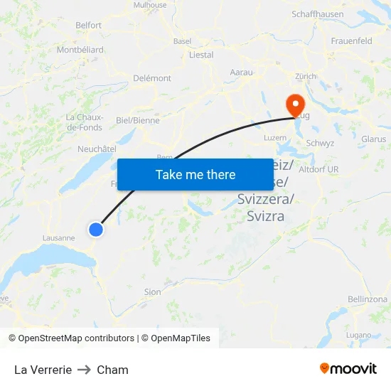 La Verrerie to Cham map