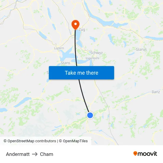 Andermatt to Cham map