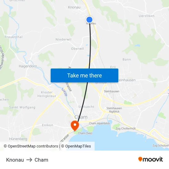 Knonau to Cham map