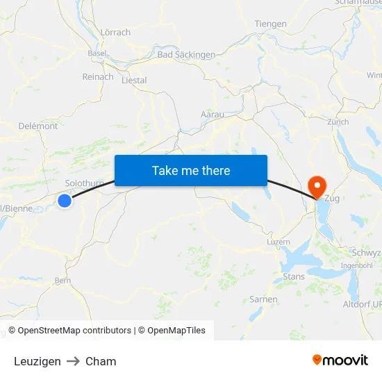 Leuzigen to Cham map