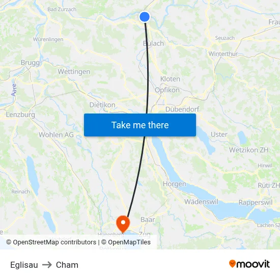 Eglisau to Cham map