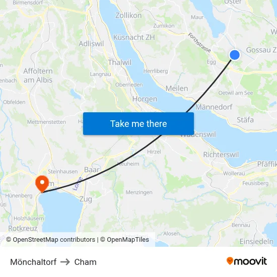 Mönchaltorf to Cham map