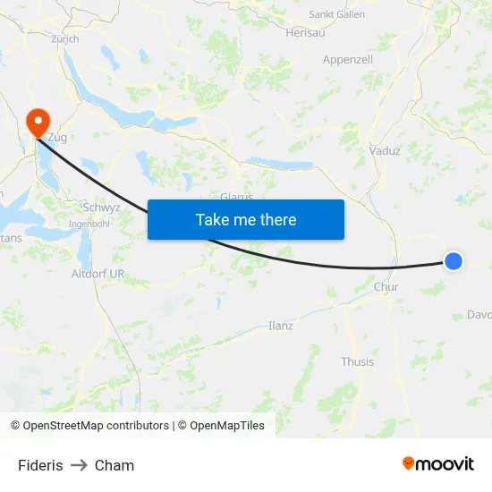 Fideris to Cham map
