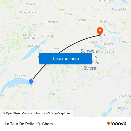 La Tour-De-Peilz to Cham map