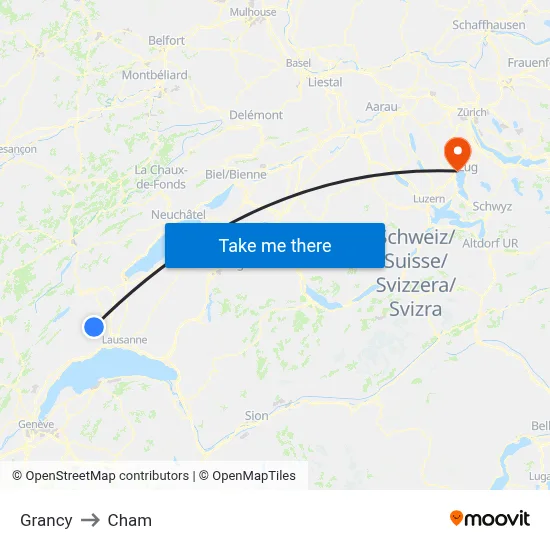 Grancy to Cham map