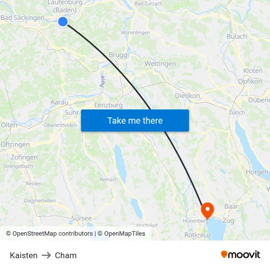 Kaisten to Cham map
