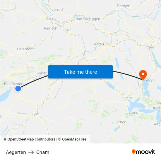 Aegerten to Cham map