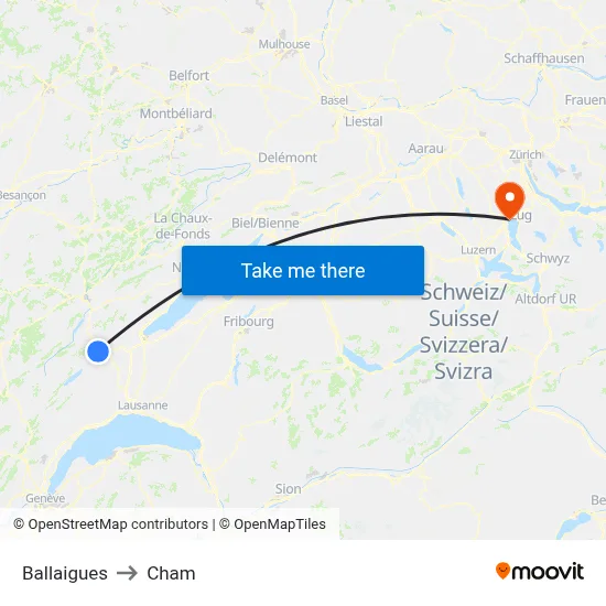 Ballaigues to Cham map