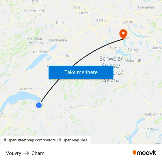 Vouvry to Cham map