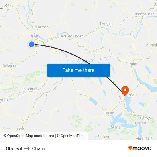 Oberwil to Cham map