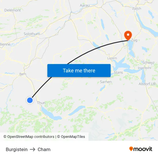 Burgistein to Cham map