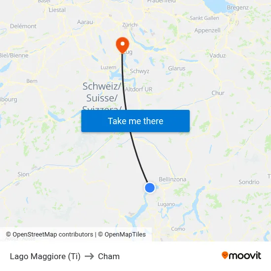 Lago Maggiore (Ti) to Cham map
