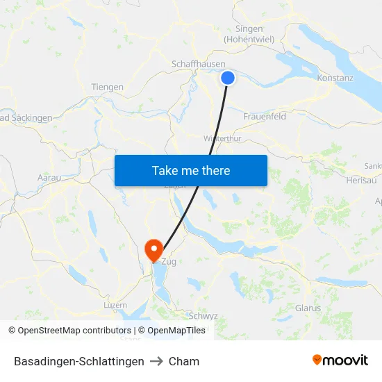 Basadingen-Schlattingen to Cham map