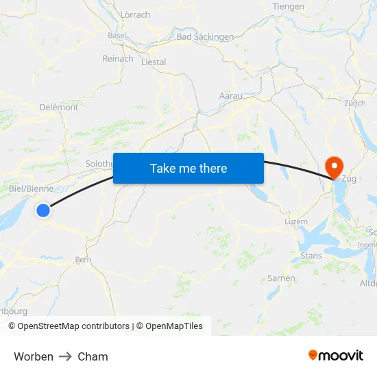 Worben to Cham map
