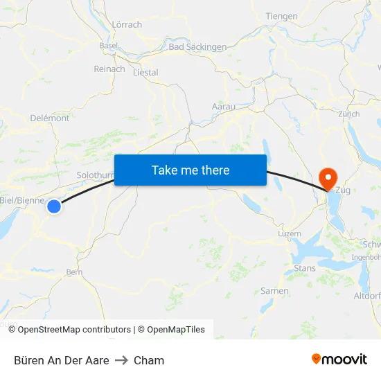 Büren An Der Aare to Cham map