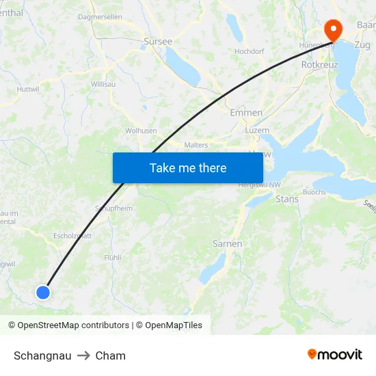 Schangnau to Cham map