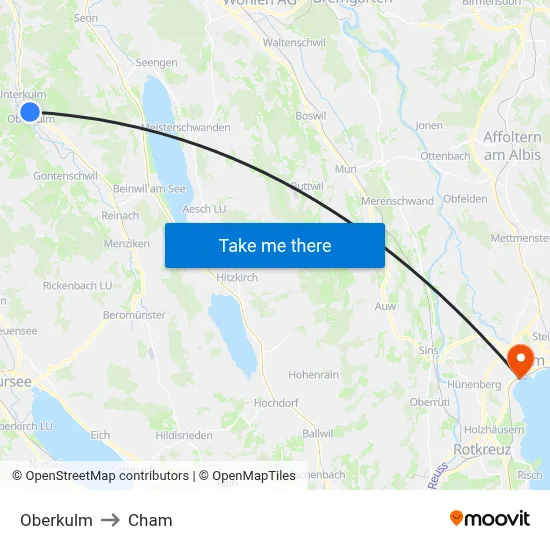 Oberkulm to Cham map