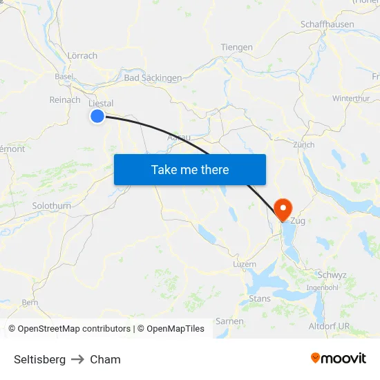 Seltisberg to Cham map