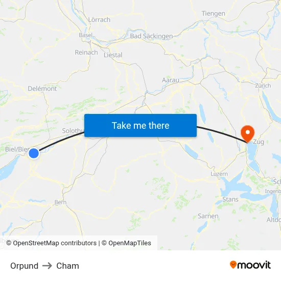 Orpund to Cham map