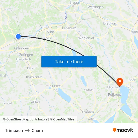 Trimbach to Cham map