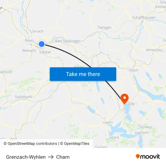 Grenzach-Wyhlen to Cham map
