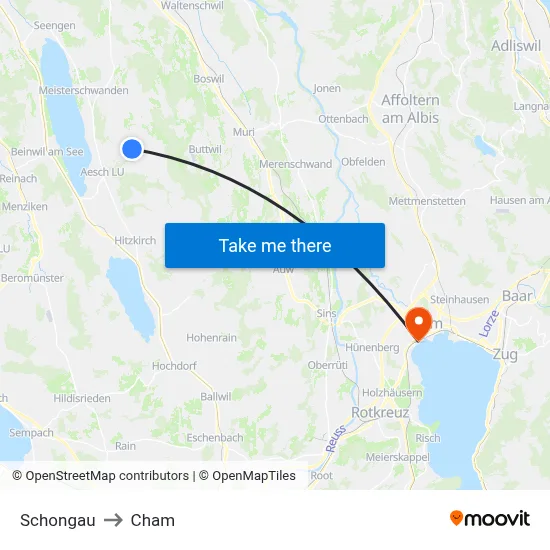 Schongau to Cham map